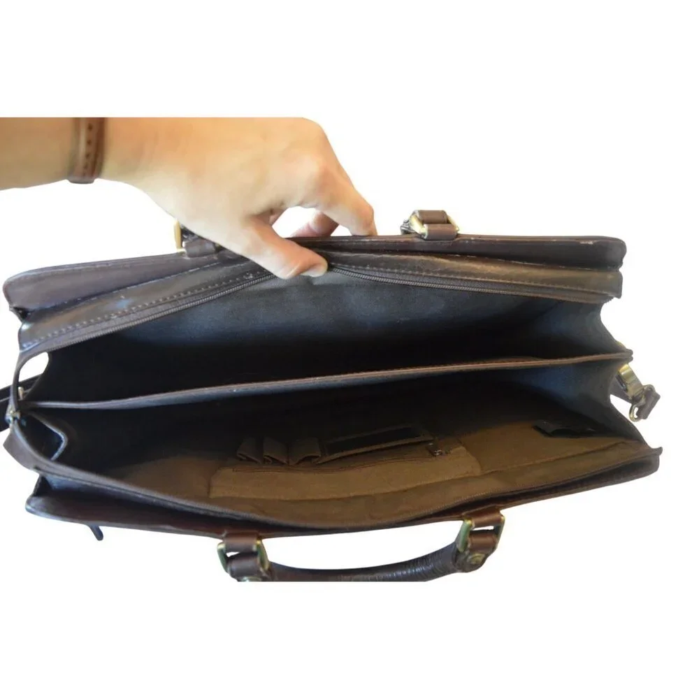 Vintage London Fog Brown Leather Briefcase Crossbody File Bag Document Holder